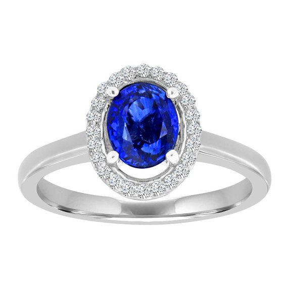 Jewelry - 14K WhiteGold Oval Blue Sapphire Diamond Halo Ring